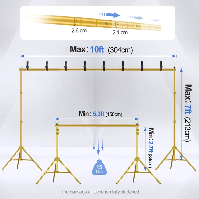 Alt view image 2 of 6 - EMART Backdrop Stand 10x7FT Adjustable Back Drop Stand for Party -Gold | Background Stand Backdrop with 8 Clamps, 2 Sandbags for Photography, Wedding, Baby Shower, Events Decoration, Photo Studio
