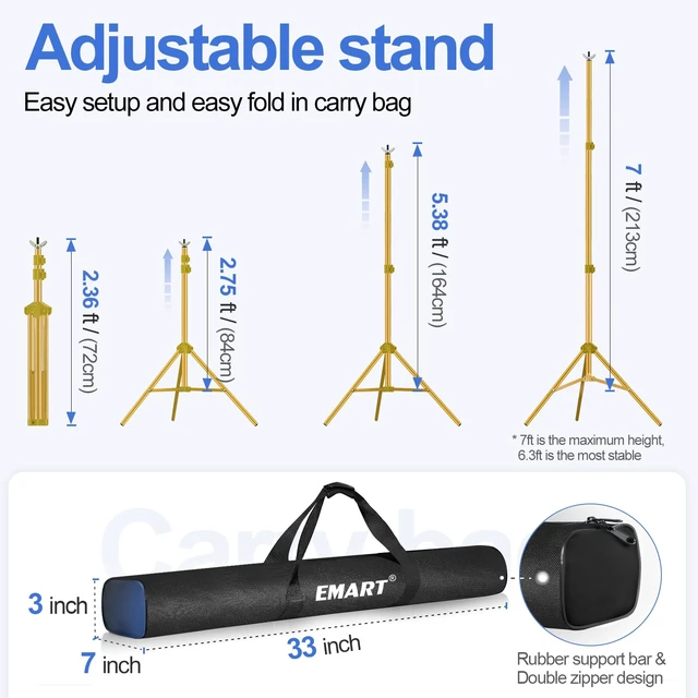 Alt view image 3 of 6 - EMART Backdrop Stand 10x7FT Adjustable Back Drop Stand for Party -Gold | Background Stand Backdrop with 8 Clamps, 2 Sandbags for Photography, Wedding, Baby Shower, Events Decoration, Photo Studio