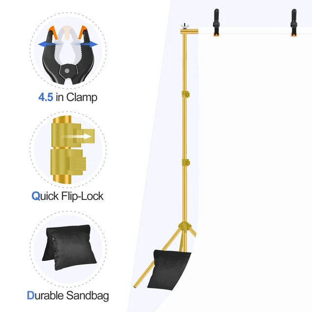 Alt view image 4 of 6 - EMART Backdrop Stand 10x7FT Adjustable Back Drop Stand for Party -Gold | Background Stand Backdrop with 8 Clamps, 2 Sandbags for Photography, Wedding, Baby Shower, Events Decoration, Photo Studio