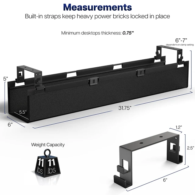 Alt view image 5 of 7 - VIVO Screw-on Fold-Down Fabric Cable Management Tray, 31", Holds 11 lbs | Under Desk, Wire Concealer, Power Strip Storage, Workspace Organization, Easy Fold Down Access, Black, DESK-AC31F-S