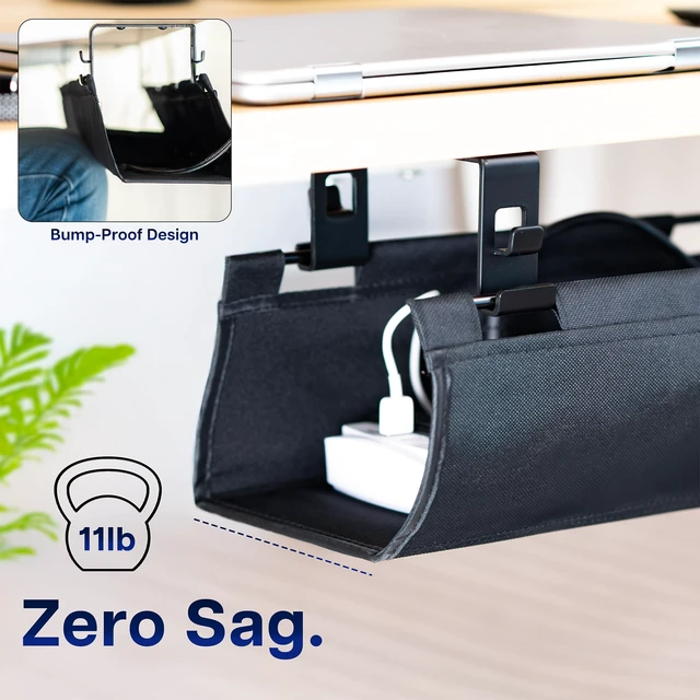 Alt view image 4 of 7 - VIVO Screw-on Fold-Down Fabric Cable Management Tray, 31", Holds 11 lbs | Under Desk, Wire Concealer, Power Strip Storage, Workspace Organization, Easy Fold Down Access, Black, DESK-AC31F-S
