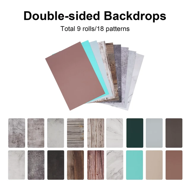 Alt view image 2 of 7 - Meking 9Pcs 18Patterns Small Product Photography Backdrop Kit | Photo Backdrop Board for Food Photography - Double-Sided Tabletop Photography Backdrop, 16x11.5inch