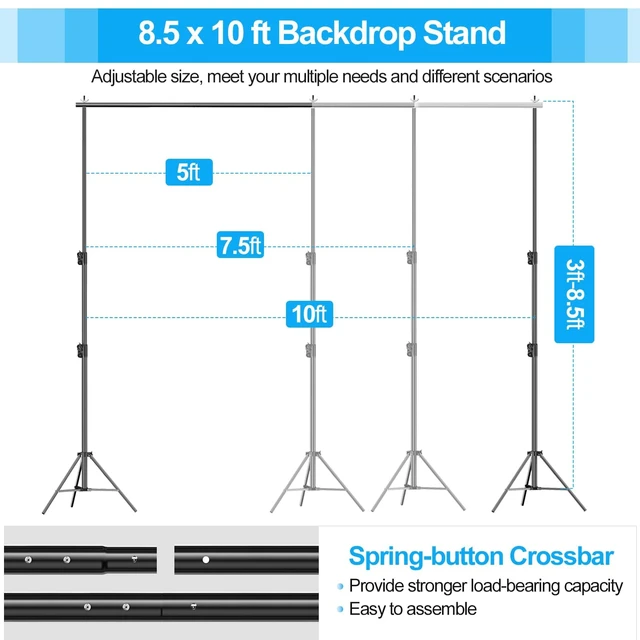 Alt view image 2 of 7 - EMART 10x8.5Ft Heavy Duty Backdrop Stand Adjustable Banner Stand for Photo | Background Stand Backdrop with 6 ClampsBack Drop Stand for Party, Photo Studio, Wedding, Birthday, ExhibitionsPhotography