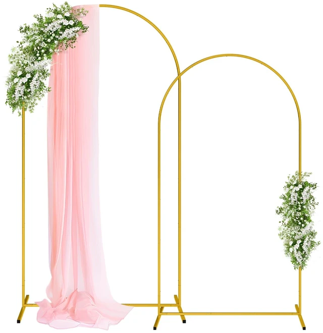 Main image of Pureegg Gold Arch Backdrop Stand Set, Metal, Set of 2, 7.2 ft and 6 ft | Wedding, Party, Birthday, Baby Shower, Graduation, Stable Base
