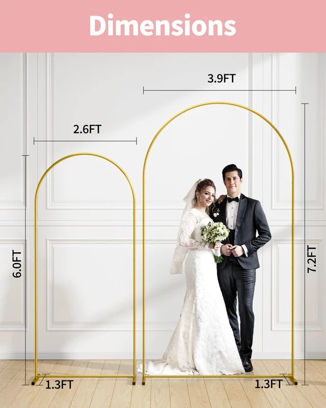 Alt view image 2 of 6 - Pureegg Gold Arch Backdrop Stand Set, Metal, Set of 2, 7.2 ft and 6 ft | Wedding, Party, Birthday, Baby Shower, Graduation, Stable Base