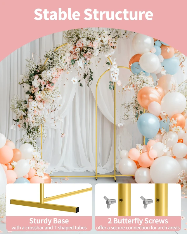 Alt view image 3 of 6 - Pureegg Gold Arch Backdrop Stand Set, Metal, Set of 2, 7.2 ft and 6 ft | Wedding, Party, Birthday, Baby Shower, Graduation, Stable Base
