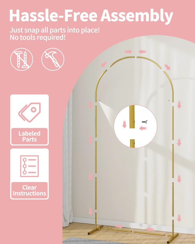 Alt view image 4 of 6 - Pureegg Gold Arch Backdrop Stand Set, Metal, Set of 2, 7.2 ft and 6 ft | Wedding, Party, Birthday, Baby Shower, Graduation, Stable Base
