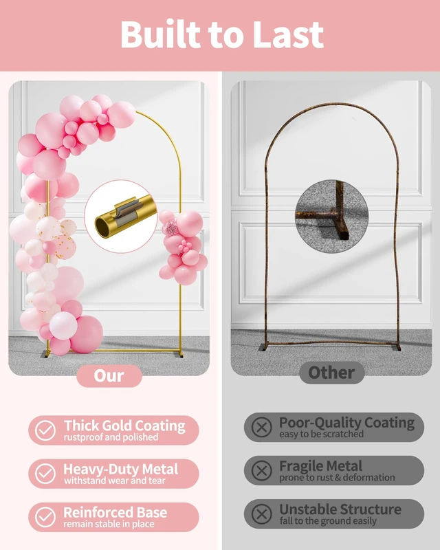 Alt view image 5 of 6 - Pureegg Gold Arch Backdrop Stand Set, Metal, Set of 2, 7.2 ft and 6 ft | Wedding, Party, Birthday, Baby Shower, Graduation, Stable Base