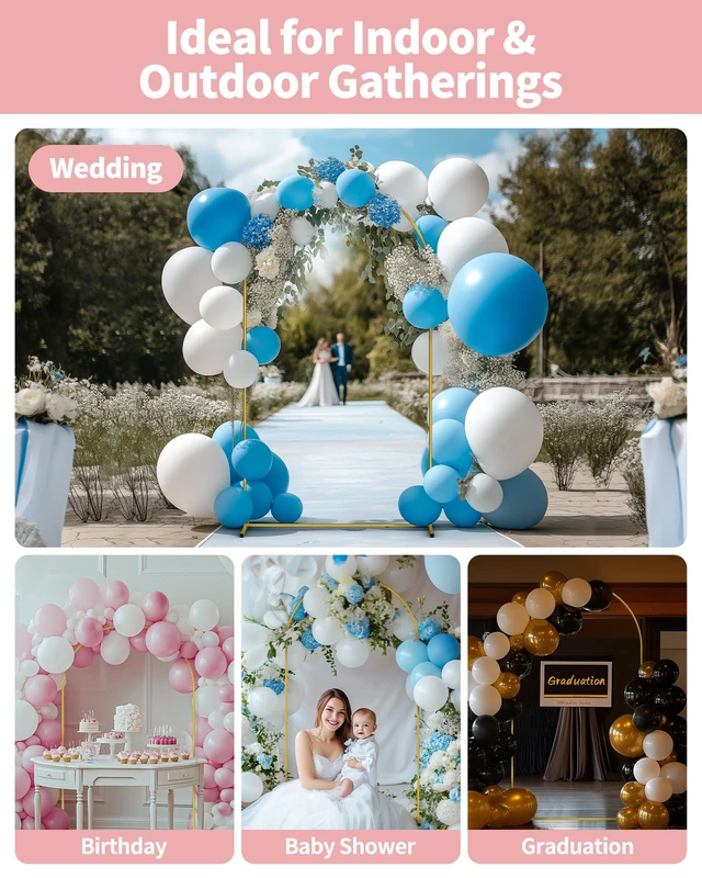 Alt view image 6 of 6 - Pureegg Gold Arch Backdrop Stand Set, Metal, Set of 2, 7.2 ft and 6 ft | Wedding, Party, Birthday, Baby Shower, Graduation, Stable Base