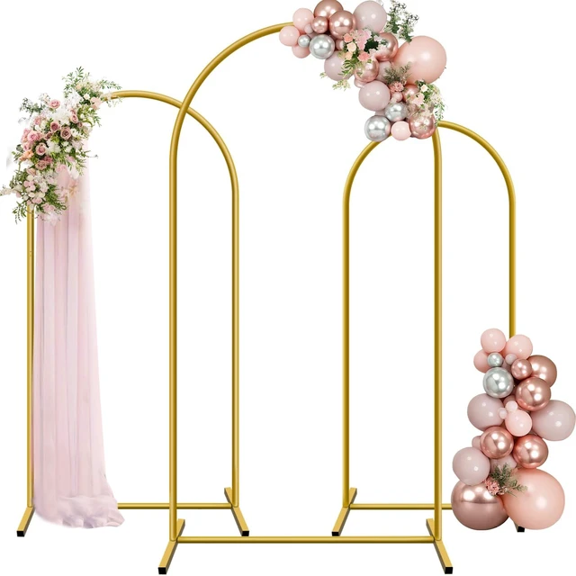 Main image of Hemmotop Metal Arch Backdrop Stand Set of 3, 6ft, 6.6ft, 7.2ft, Gold | Easy to Assemble, Ground Stakes for Stable Base, for Balloons, Garden Decor, Ideal for Weddding, Baby Shower, Birthday Party