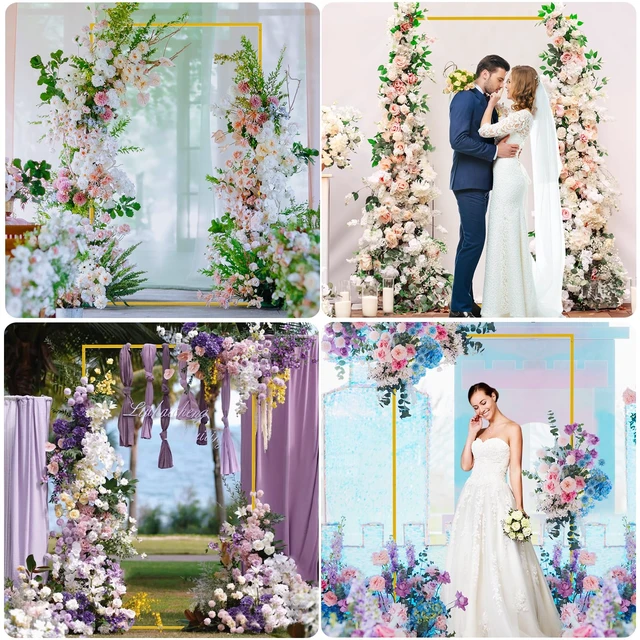 Alt view image 6 of 6 - Asee'm 6.6FTx4FT Gold Wedding Arch Backdrop Stand Square Metal | Rectangular Backdrop Frame Square Balloon Arch Stand for Ceremony Party Photo Baby Shower Anniversary Floral Arbor Decor