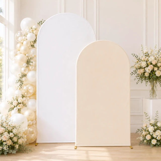 Alt view image 4 of 5 - Livresse Wedding Arch Stand with Reversible Cover Set, 7.2FT & 6FT Metal Arch Backdrop Frame, Double-Sided White and Beige Arch Cover for Wedding Ceremony, Bridal Shower, Baby Shower and Party Decor