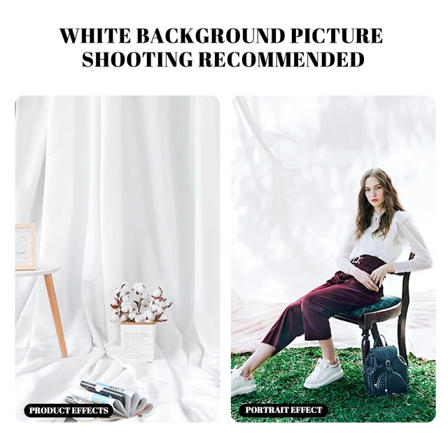 Alt view image 4 of 7 - BEIYANG 10 X10 FT White Backdrop Screen for Photography, Background Cloth for Soft Light, White Backdrop Curtain for Portrait Product Photoshoot Screen Video Recording Parties