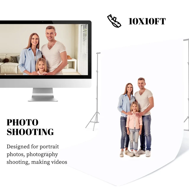 Alt view image 7 of 7 - BEIYANG 10 X10 FT White Backdrop Screen for Photography, Background Cloth for Soft Light, White Backdrop Curtain for Portrait Product Photoshoot Screen Video Recording Parties