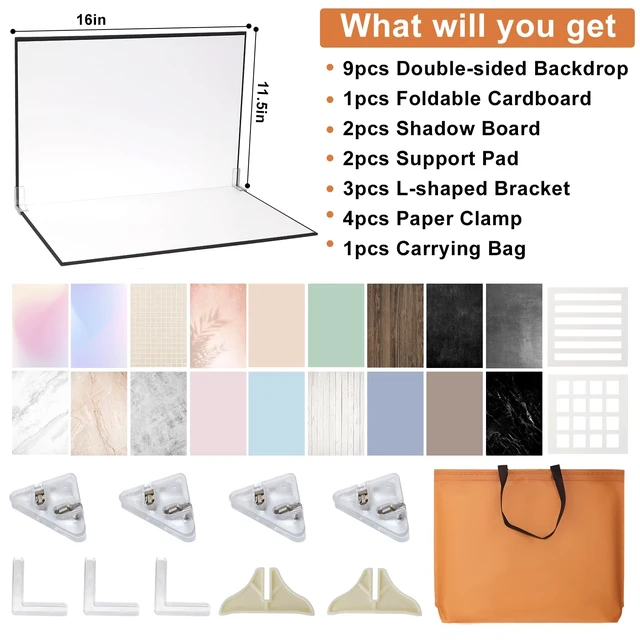 Alt view image 5 of 7 - Product Photography Backdrops, 9Pcs 18Patterns Photo Backdrop Board | Double-Sided Photo Background for Food, Jewelry, Beauty, Crafts, for Small Business, UGC Content Creators, 16x11.5in