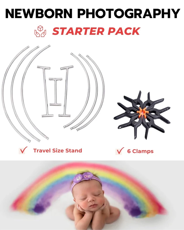 Alt view image 2 of 7 - Newborn Photography Props Baby Photoshoot Frame Stand with Stretch Fabric Backdrop and 6 Clamps, Stainless Steel Round Backdrop Stand for Newborn Photo Sessions