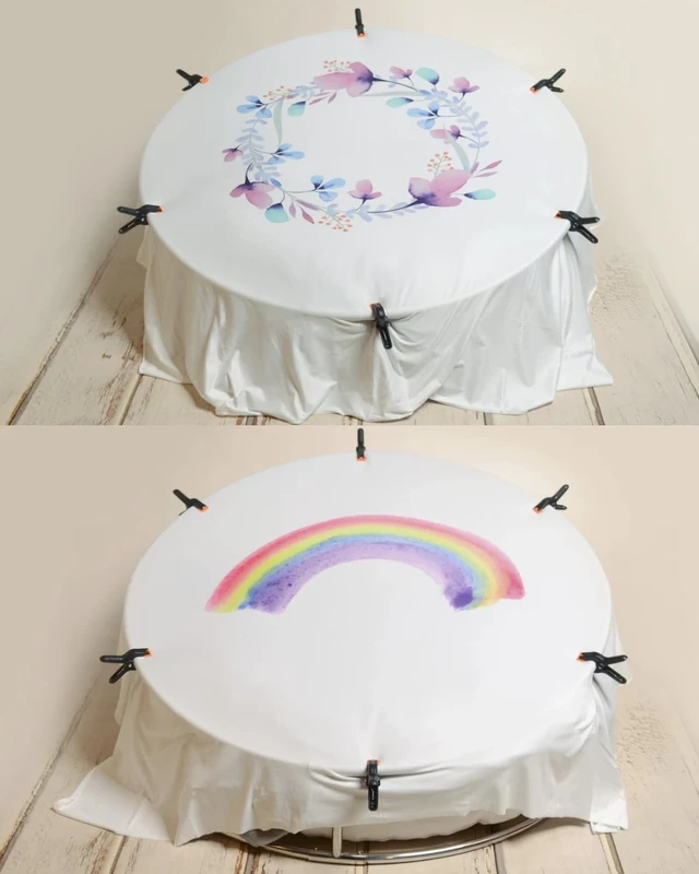 Alt view image 4 of 7 - Newborn Photography Props Baby Photoshoot Frame Stand with Stretch Fabric Backdrop and 6 Clamps, Stainless Steel Round Backdrop Stand for Newborn Photo Sessions