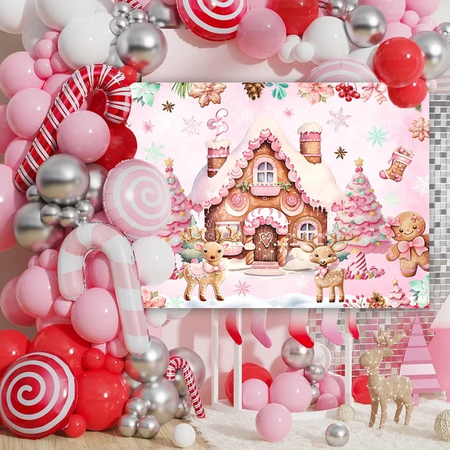Alt view image 2 of 6 - AIBIIN 8x6ft Christmas Backdrop Pink Gingerbread Candyland House Photography Background Christmas Scene Xmas Holiday Party Decorations Banner Photo Studio Props