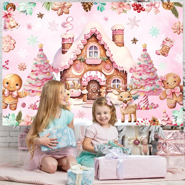 Alt view image 6 of 6 - AIBIIN 8x6ft Christmas Backdrop Pink Gingerbread Candyland House Photography Background Christmas Scene Xmas Holiday Party Decorations Banner Photo Studio Props