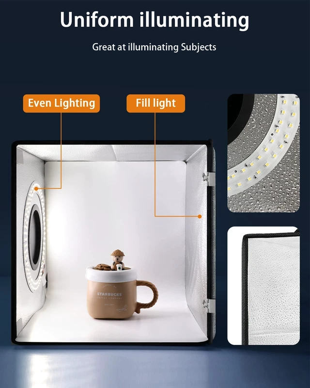Alt view image 3 of 7 - DUCLUS Light Box Photography, 12"x12" Photo Booth Box with 120 LED Lights Dimmable & CRI95, Portable Lightbox with 8 Backdrops for Mini Product Photography: Jewelry, Cards, Watches