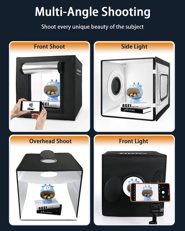 Alt view image 6 of 7 - DUCLUS Light Box Photography, 12"x12" Photo Booth Box with 120 LED Lights Dimmable & CRI95, Portable Lightbox with 8 Backdrops for Mini Product Photography: Jewelry, Cards, Watches