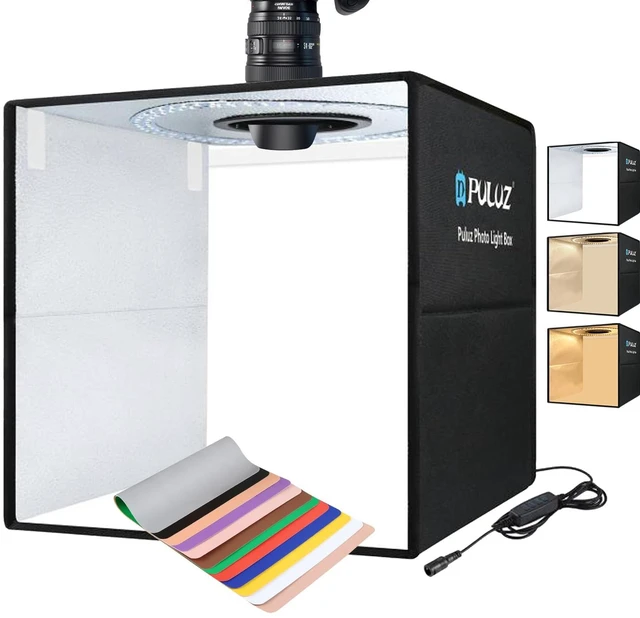 Main image of 16"×16" Professional Photo Studio Light Box,PULUZ Portable Foldable Light Box Photography,Tri-Color Dimmable Photo Box Kit with 160 LED Lights & 6 Backdrops (12 Colors) for Product Photography