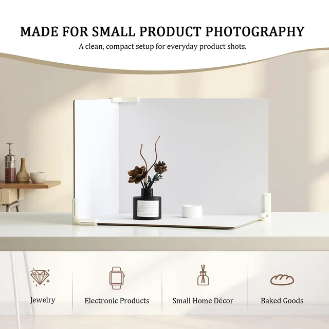 Alt view image 2 of 7 - Metlakat 3-Pack White Photography Backdrop Board, 12 x 12 and 12 x 16 in | Double-Sided Background Panels with 4 L-Shaped Clips and Storage Bag for Product and Food Photos