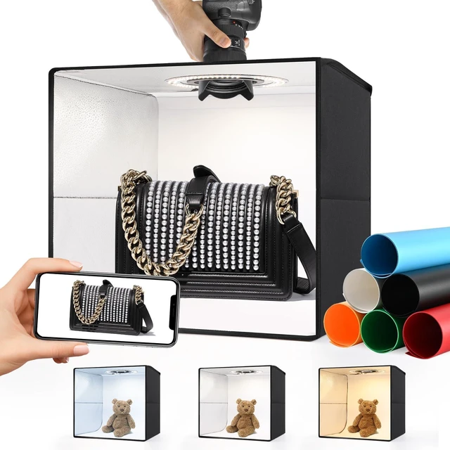 Main image of SYSCLOUD Portable Photo Studio Light Box,16"x16" Professional Dimmable Shooting Tent Kit with 120 LED Lights & 6 Backdrops for Jewelry and Small Items Product Photography