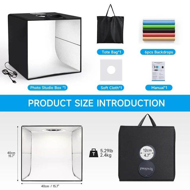 Alt view image 3 of 7 - SYSCLOUD Portable Photo Studio Light Box,16"x16" Professional Dimmable Shooting Tent Kit with 120 LED Lights & 6 Backdrops for Jewelry and Small Items Product Photography