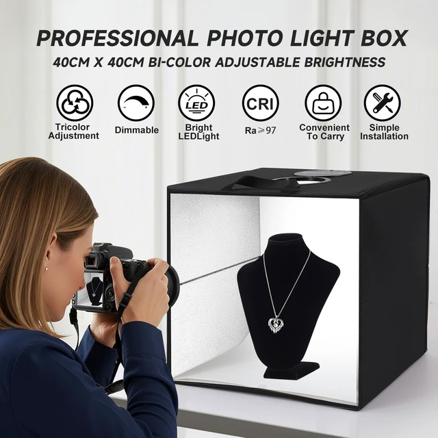 Alt view image 2 of 7 - SYSCLOUD Portable Photo Studio Light Box,16"x16" Professional Dimmable Shooting Tent Kit with 120 LED Lights & 6 Backdrops for Jewelry and Small Items Product Photography