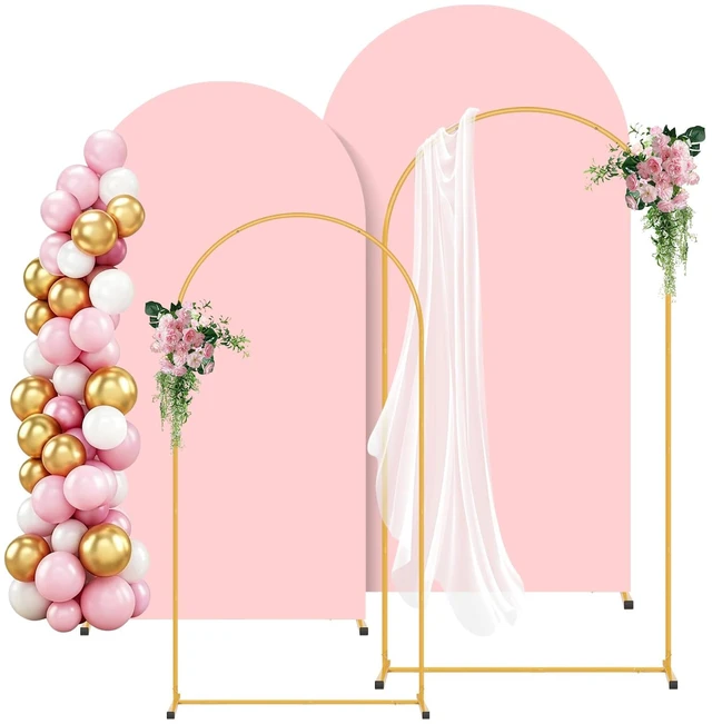 Main image of Metal Arch Backdrop Stand and Pink Cover Set of 2 (6FT/7.2FT) | Easy Assemble Balloon Arch Backdrop with Backdrop Arch cover, Reusable Backdrop Stand for Wedding, Birthday and Baby Shower