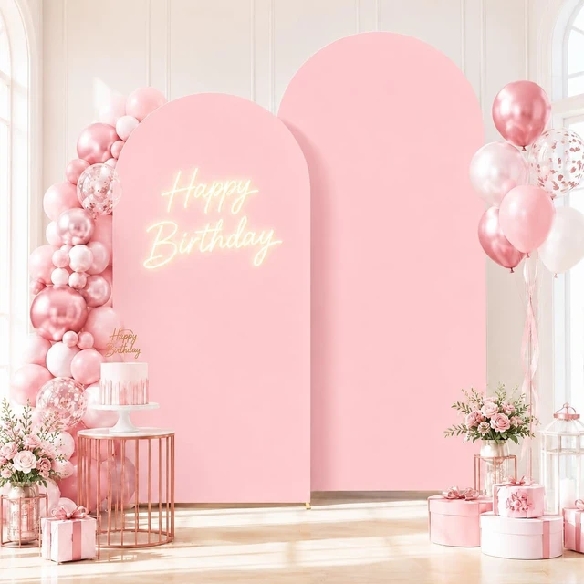Alt view image 2 of 7 - Metal Arch Backdrop Stand and Pink Cover Set of 2 (6FT/7.2FT) | Easy Assemble Balloon Arch Backdrop with Backdrop Arch cover, Reusable Backdrop Stand for Wedding, Birthday and Baby Shower