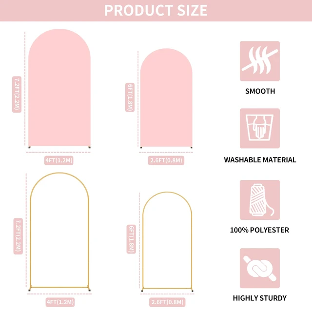 Alt view image 3 of 7 - Metal Arch Backdrop Stand and Pink Cover Set of 2 (6FT/7.2FT) | Easy Assemble Balloon Arch Backdrop with Backdrop Arch cover, Reusable Backdrop Stand for Wedding, Birthday and Baby Shower