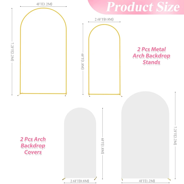 Alt view image 2 of 7 - Wokceer Arch Backdrop Stand and Cover Set of 2, 7.2FT,6FT Arch with Cover | Gold Metal Arch Backdrop Stand with Arch Cover White for Birthday Party Wedding Ceremony Bridal Baby Shower Decor