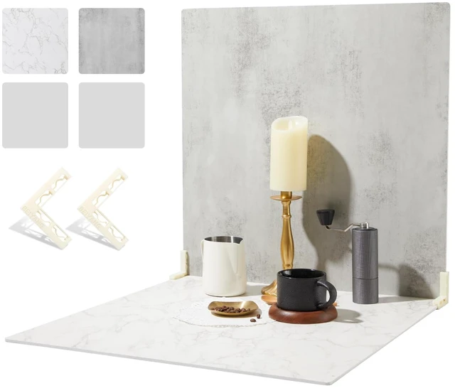 Main image of BEIYANG 2 PCS Photo Backdrop Boards with 2 PCS Brackets for Flat Lay or Food Photography Background