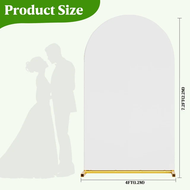 Alt view image 3 of 7 - Arch Backdrop Stand and Cover Set, 7.2 x 4FT Gold Metal Wedding Arch for Ceremony, Heavy Duty Balloon Arch Stand with White Spandex Cover for Birthday Party, Baby Shower, Graduation, Event Decor