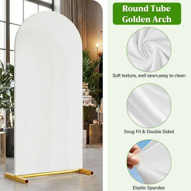 Alt view image 4 of 7 - Arch Backdrop Stand and Cover Set, 7.2 x 4FT Gold Metal Wedding Arch for Ceremony, Heavy Duty Balloon Arch Stand with White Spandex Cover for Birthday Party, Baby Shower, Graduation, Event Decor