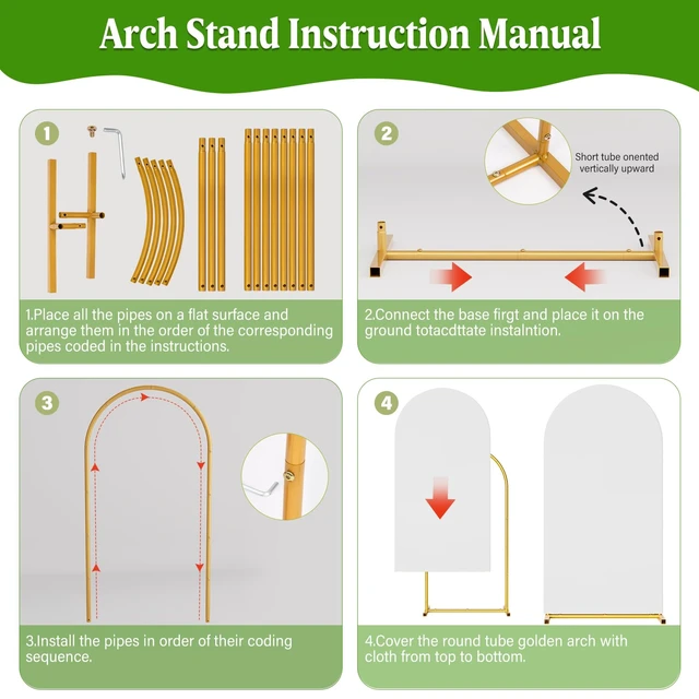 Alt view image 6 of 7 - Arch Backdrop Stand and Cover Set, 7.2 x 4FT Gold Metal Wedding Arch for Ceremony, Heavy Duty Balloon Arch Stand with White Spandex Cover for Birthday Party, Baby Shower, Graduation, Event Decor