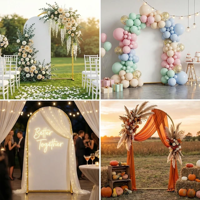 Alt view image 7 of 7 - Arch Backdrop Stand and Cover Set, 7.2 x 4FT Gold Metal Wedding Arch for Ceremony, Heavy Duty Balloon Arch Stand with White Spandex Cover for Birthday Party, Baby Shower, Graduation, Event Decor