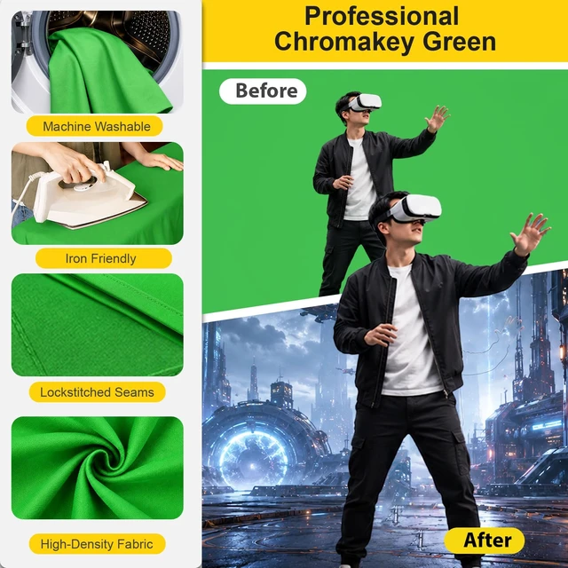 Alt view image 2 of 7 - Qoolfoto Green Screen Backdrop Kit, 5x7ft T-Shaped Stand with Flat Base | Portable Greenscreen Background with Heavy Duty Base, Clamps, Water Bag for Streaming, Video Recording, Photography, Gaming