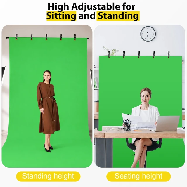 Alt view image 7 of 7 - Qoolfoto Green Screen Backdrop Kit, 5x7ft T-Shaped Stand with Flat Base | Portable Greenscreen Background with Heavy Duty Base, Clamps, Water Bag for Streaming, Video Recording, Photography, Gaming