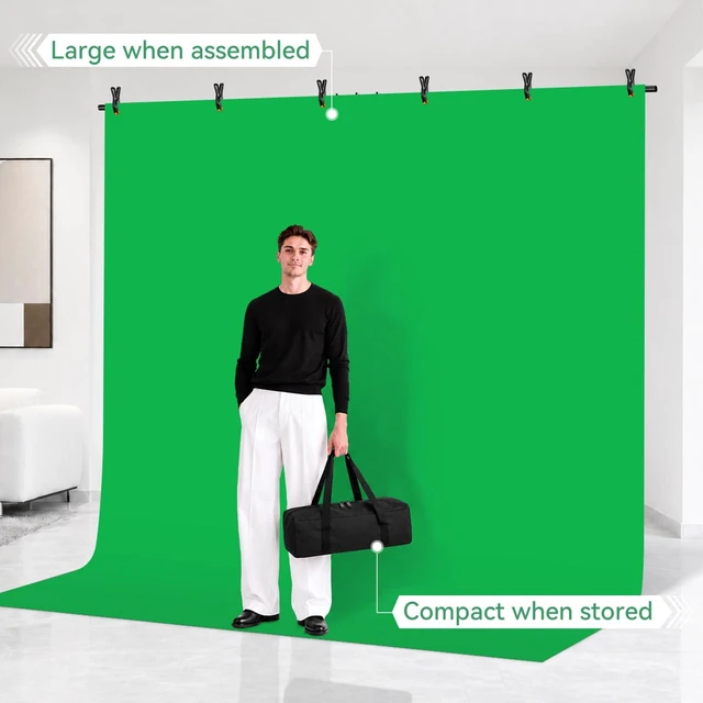 Alt view image 2 of 7 - EMART 8.5x8.5ft Large Green Screen Backdrop Kit, 8.8x7.5FT T-Shape Stand | Reverse Folding Tripod Stand, Spliced Crossbar Plate & 6 Clamps for Studio Shooting, Live Stream