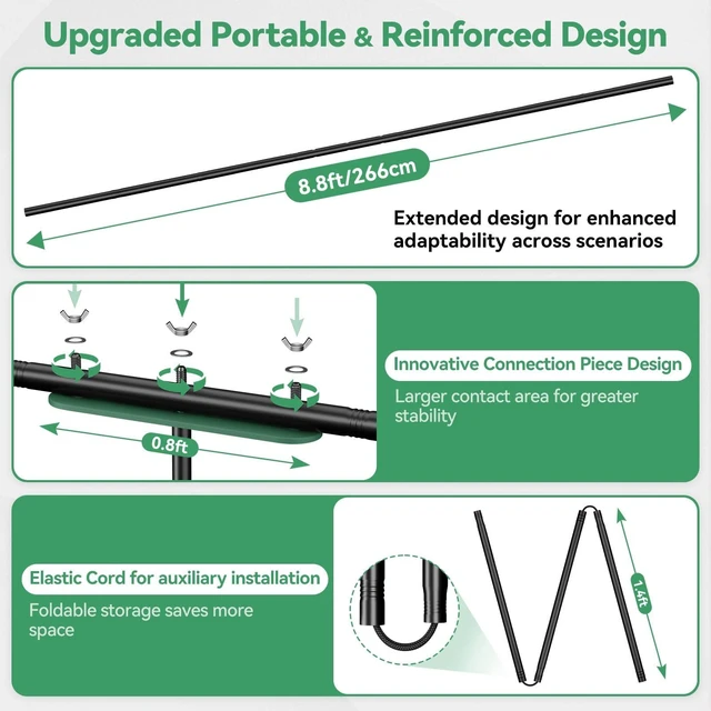 Alt view image 3 of 7 - EMART 8.5x8.5ft Large Green Screen Backdrop Kit, 8.8x7.5FT T-Shape Stand | Reverse Folding Tripod Stand, Spliced Crossbar Plate & 6 Clamps for Studio Shooting, Live Stream