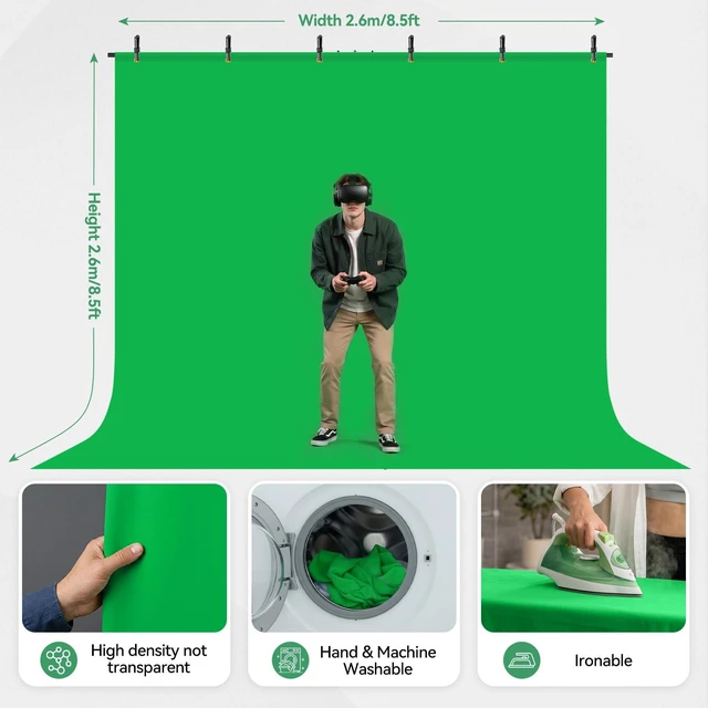 Alt view image 5 of 7 - EMART 8.5x8.5ft Large Green Screen Backdrop Kit, 8.8x7.5FT T-Shape Stand | Reverse Folding Tripod Stand, Spliced Crossbar Plate & 6 Clamps for Studio Shooting, Live Stream