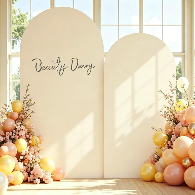 Main image of JCJ Arch Backdrop Cover 7.2FT 6FT, Beige Wedding Arch Stand Cover Set of 2 Stretchy Backdrop with Zipper Spandex Fitted Arch Cover for Birthday Party Decoration
