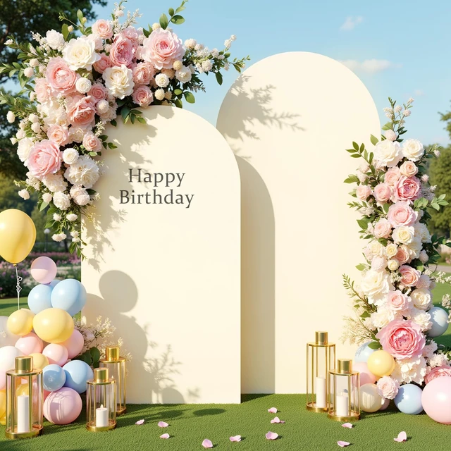 Alt view image 7 of 7 - JCJ Arch Backdrop Cover 7.2FT 6FT, Beige Wedding Arch Stand Cover Set of 2 Stretchy Backdrop with Zipper Spandex Fitted Arch Cover for Birthday Party Decoration