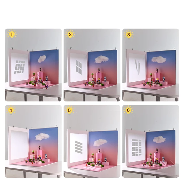 Alt view image 4 of 7 - EOAJAFOU 24x24 Inch Backdrop Board Kit, 2PCS Backgound Frame, 1PC Background Board, 6PCS Backdrop Paper, 6PCS Shadow Light Paper for Product, Food, Jewelery, Makeup Photography Shooting