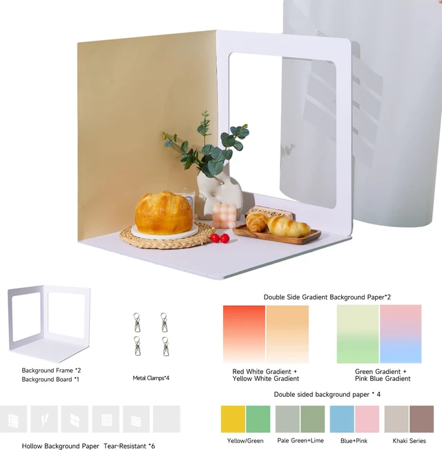 Alt view image 5 of 7 - EOAJAFOU 24x24 Inch Backdrop Board Kit, 2PCS Backgound Frame, 1PC Background Board, 6PCS Backdrop Paper, 6PCS Shadow Light Paper for Product, Food, Jewelery, Makeup Photography Shooting