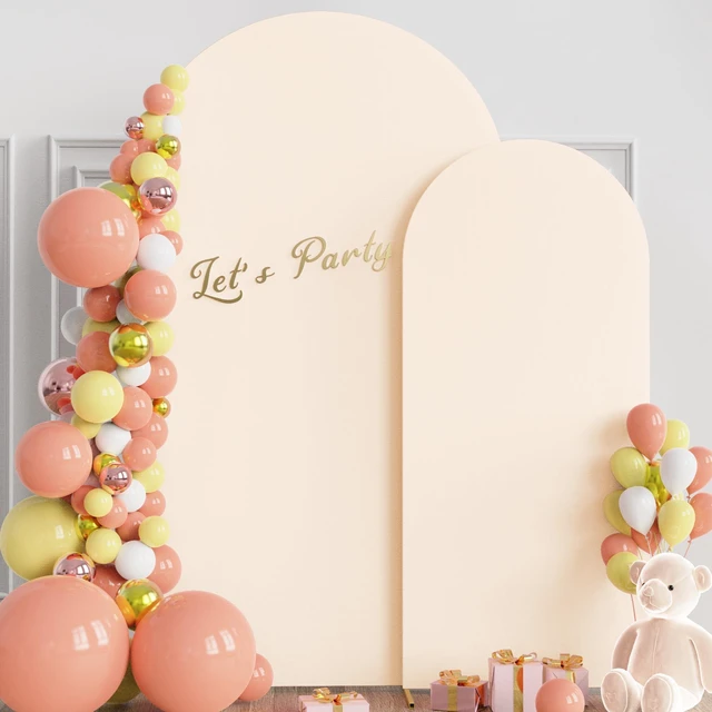 Alt view image 4 of 5 - Wokceer Arch Backdrop Cover 7.2FT, 6FT Beige Arch Covers Stretchy Backdrop | Set of 2 Spandex Fitted Balloon Arch Cover Round Top Chiara Backdrop Cover for Wedding Birthday Party Baby Shower Decor