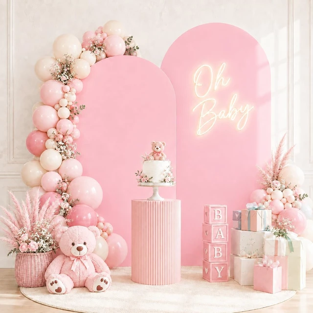Alt view image 5 of 7 - Metal Arch Backdrop Stand and Pink Cover Set of 2 (6FT/7.2FT) | Easy Assemble Balloon Arch Backdrop with Backdrop Arch cover, Reusable Backdrop Stand for Wedding, Birthday and Baby Shower